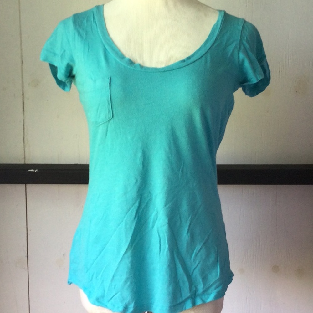 OP light teal short sleeve side pocket basic blouse